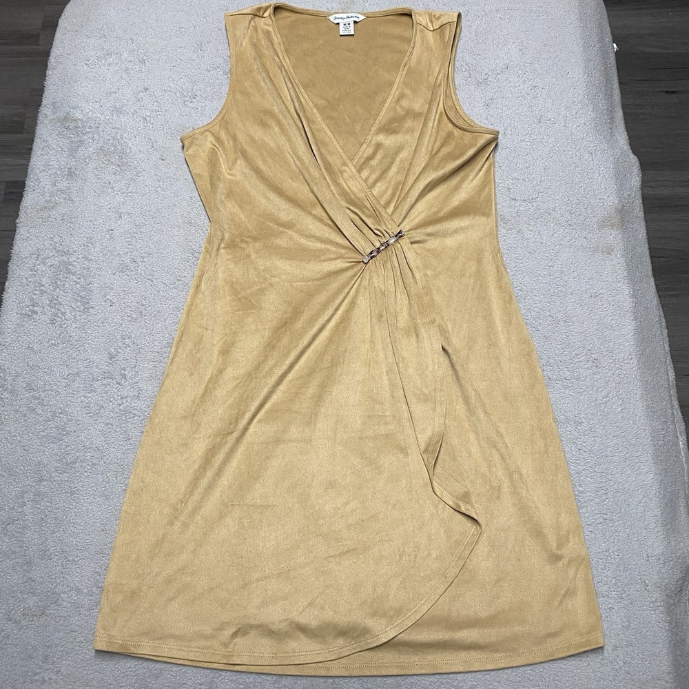 Tommy Bahama Salina Faux Suede Dress Medium Tan V Neck Beach Casual Sleeveless